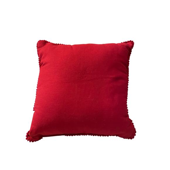 Christmas Throw Pillow With Bicycle & Poinsettia Plant & Tree Embroidered 12x12 - Picture 3 of 8